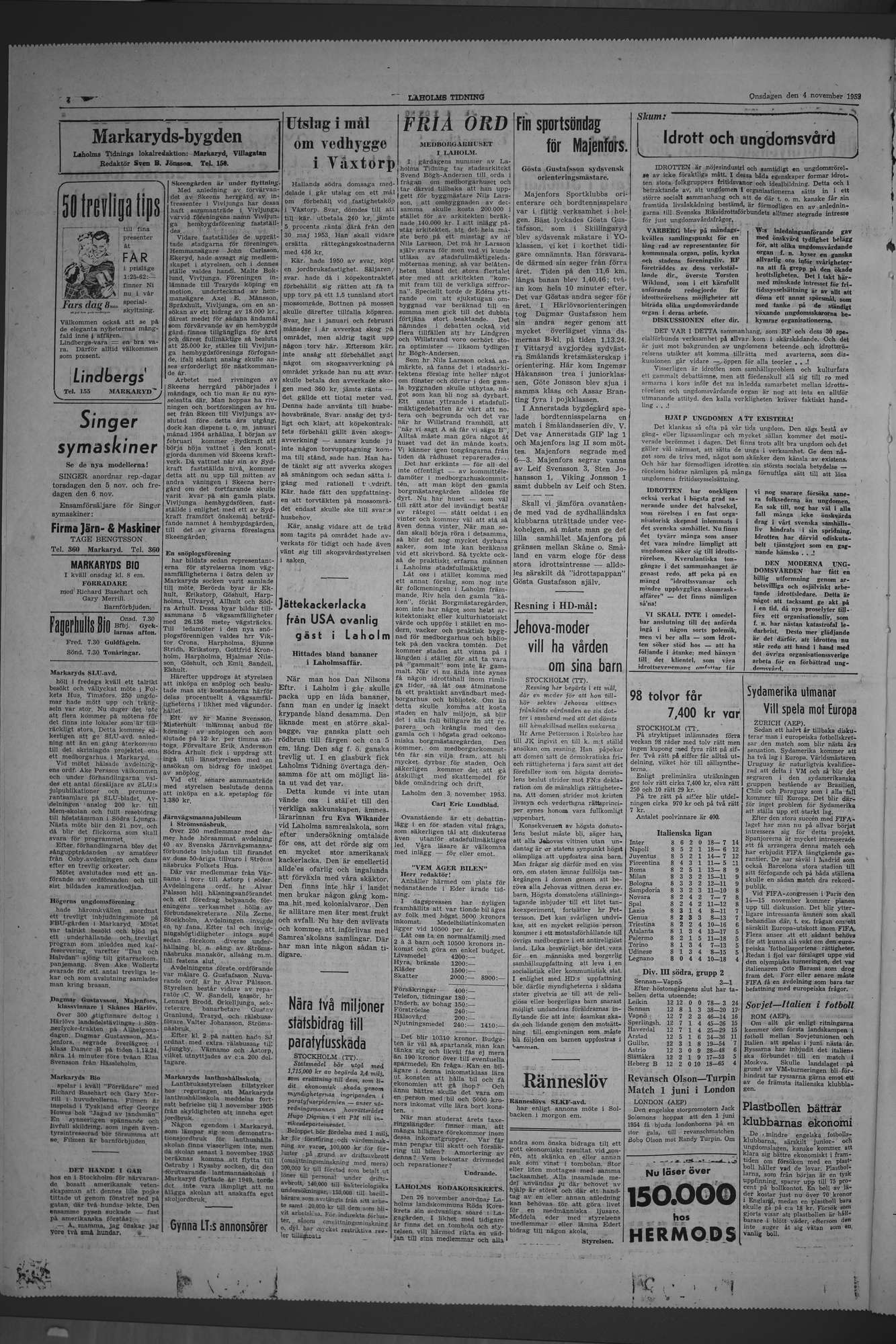 Laholms Tidning Onsdag 4 november 1953, sida 4