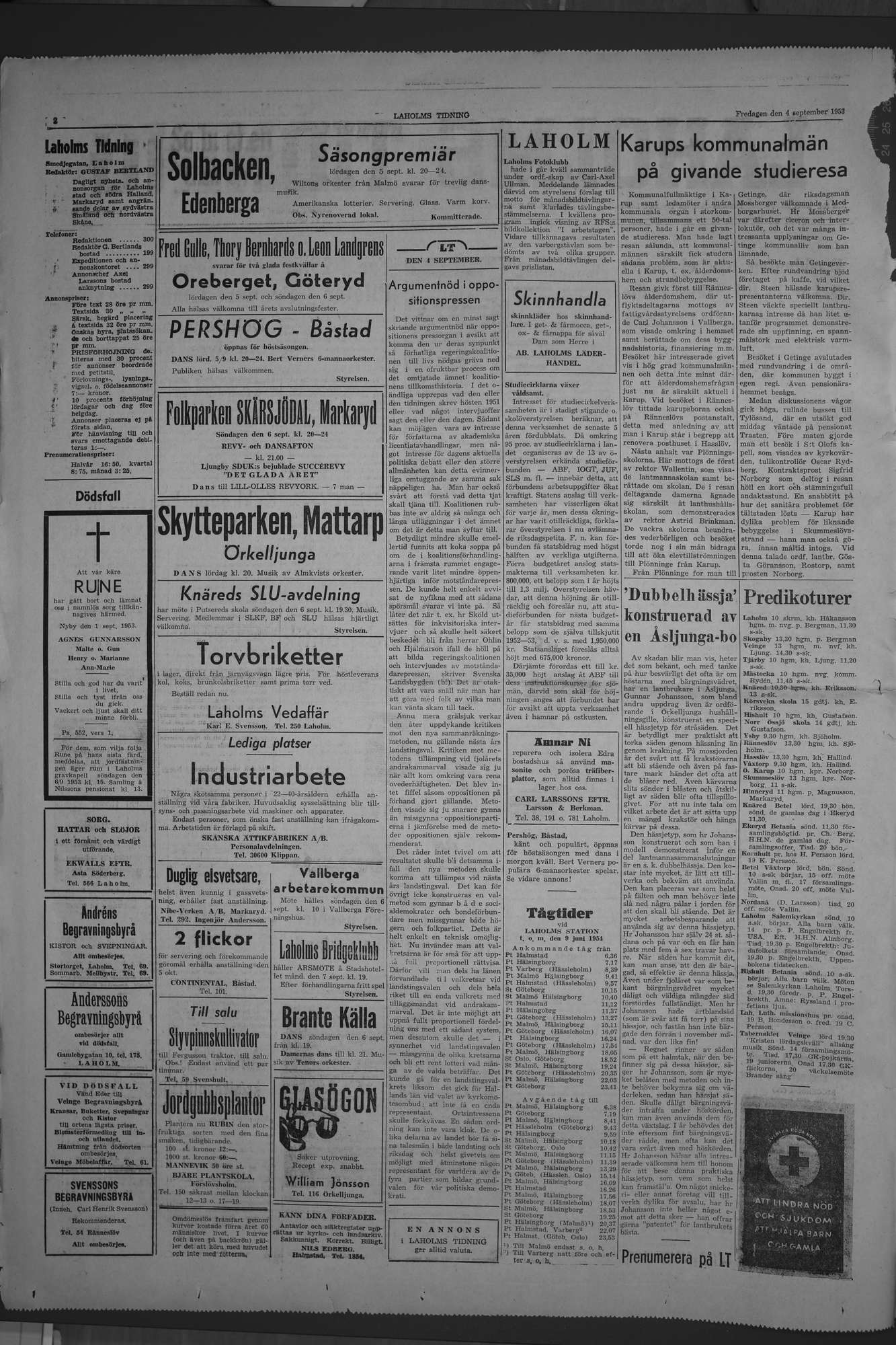 Laholms Tidning Fredag 4 september 1953, sida 2
