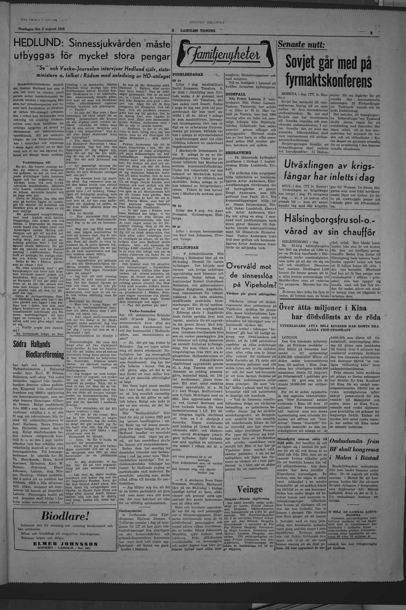 Laholms Tidning Onsdag 5 augusti 1953, sida 3