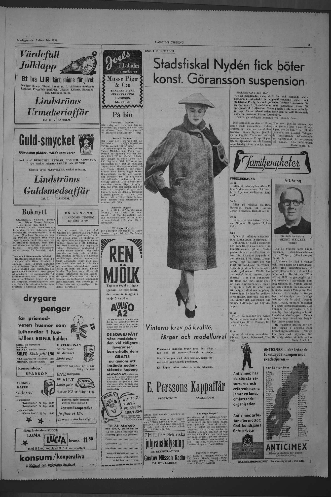 Laholms Tidning Lördag 5 december 1953, sida 3