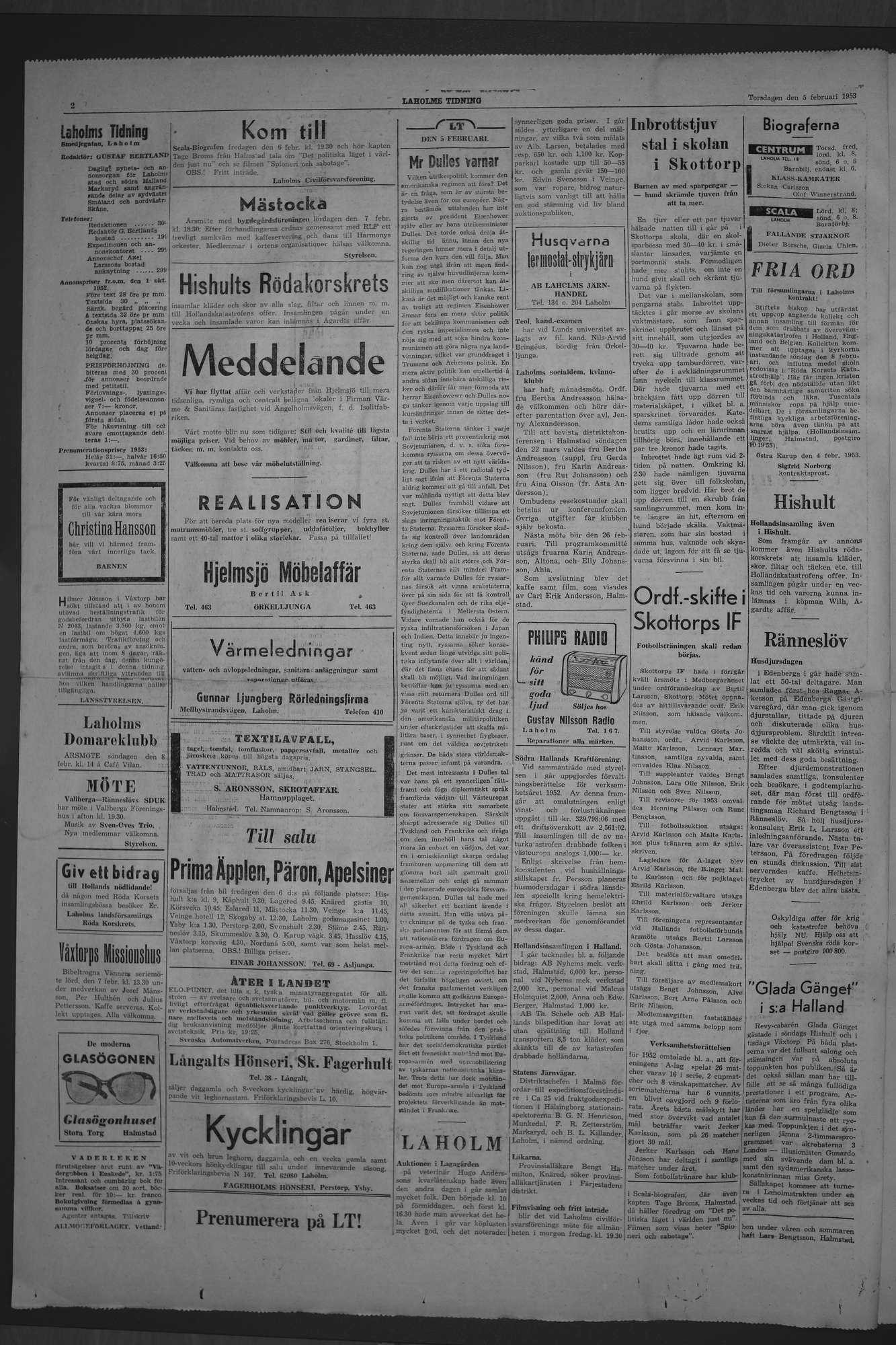 Laholms Tidning Torsdag 5 februari 1953, sida 2