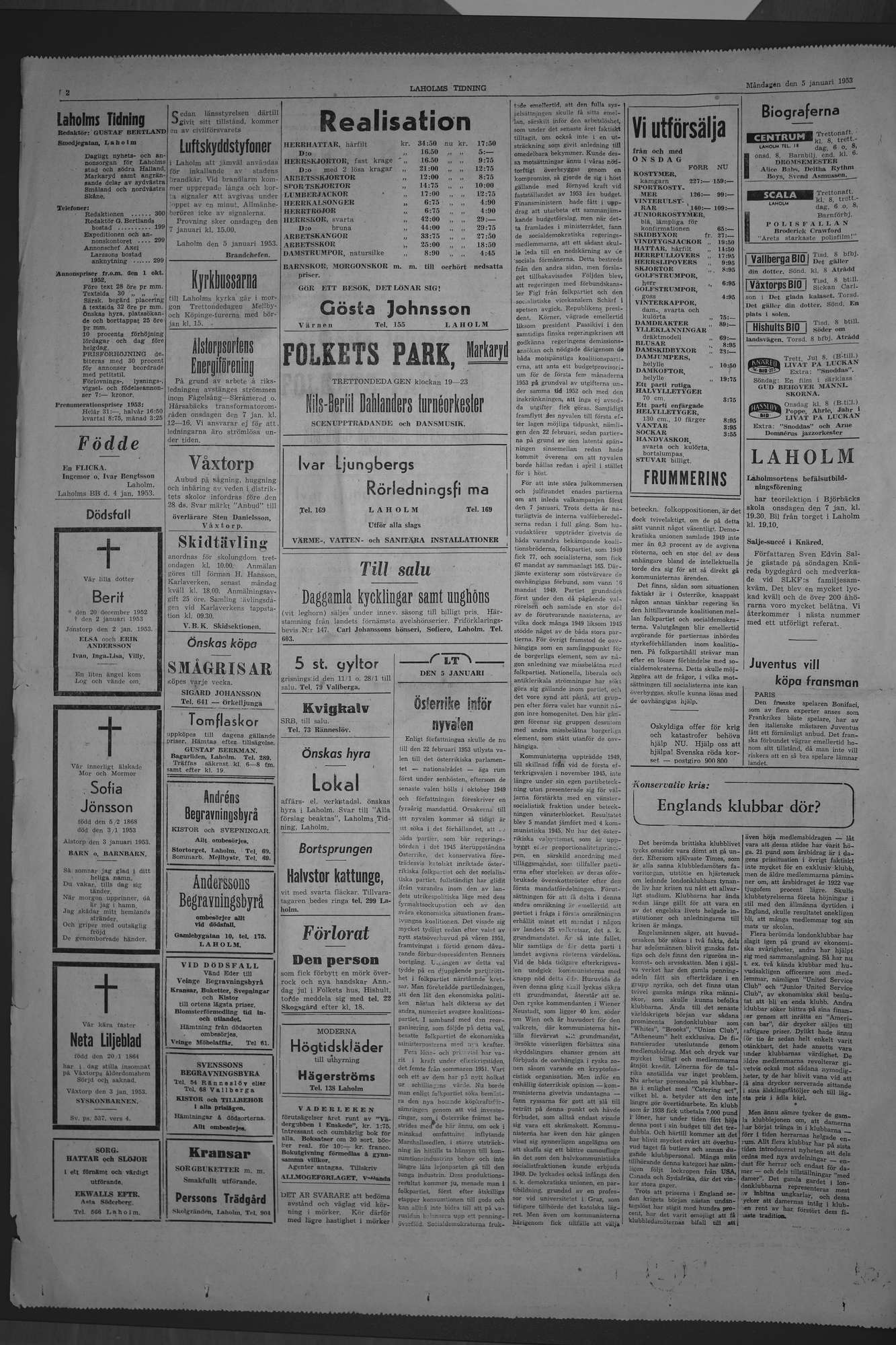 Laholms Tidning Måndag 5 januari 1953, sida 2