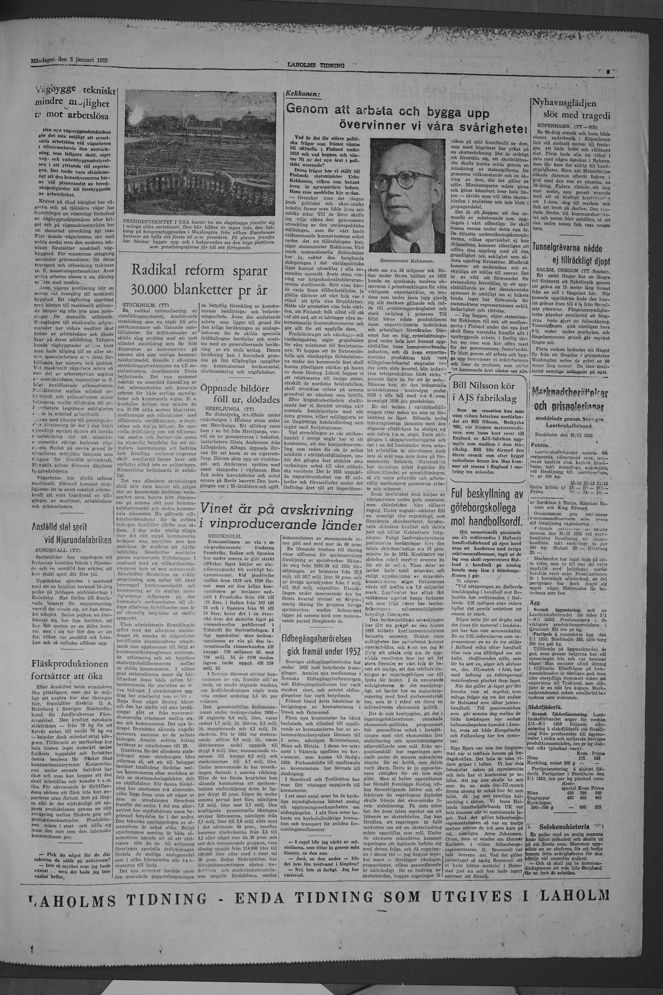 Laholms Tidning Måndag 5 januari 1953, sida 5
