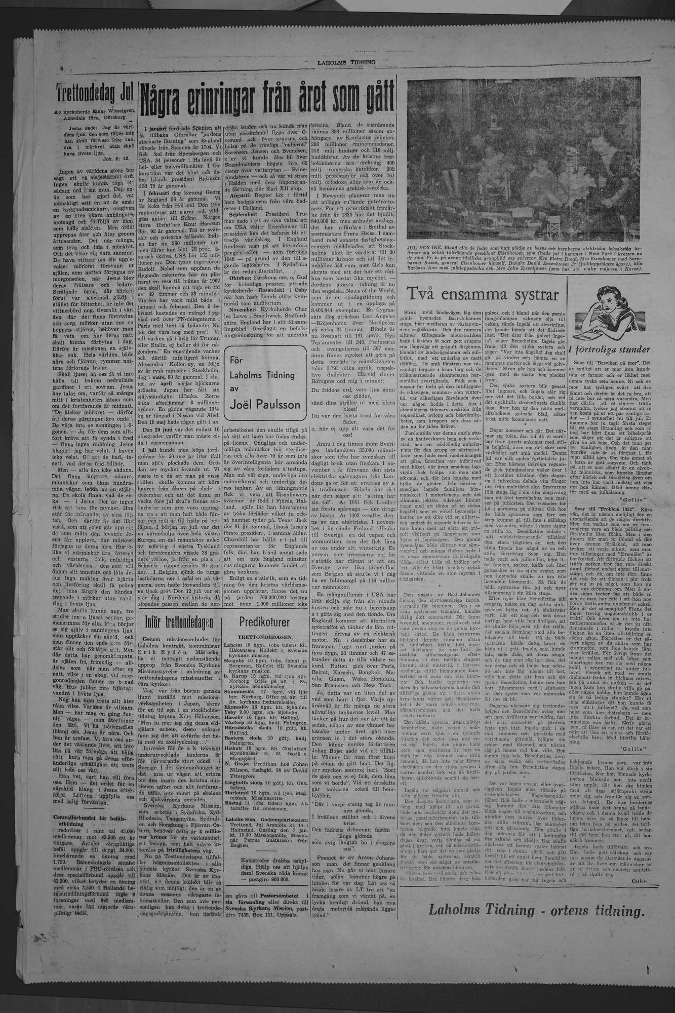 Laholms Tidning Måndag 5 januari 1953, sida 6