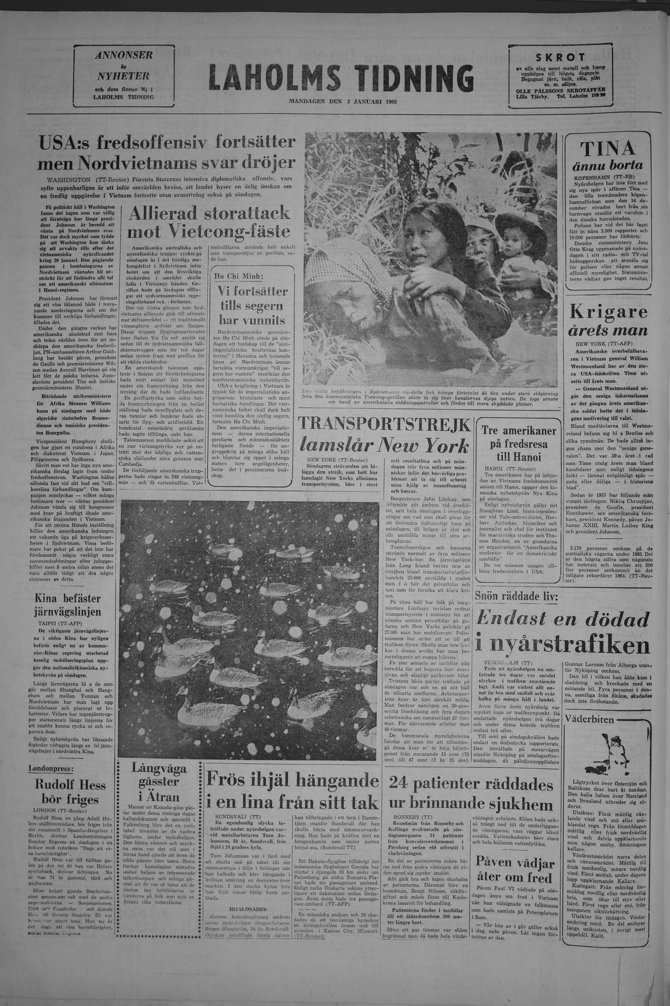 Laholms Tidning Måndag 3 januari 1966, sida 8