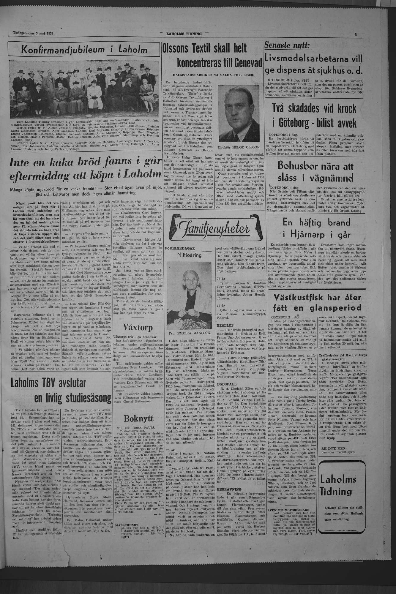 Laholms Tidning Tisdag 5 maj 1953, sida 3