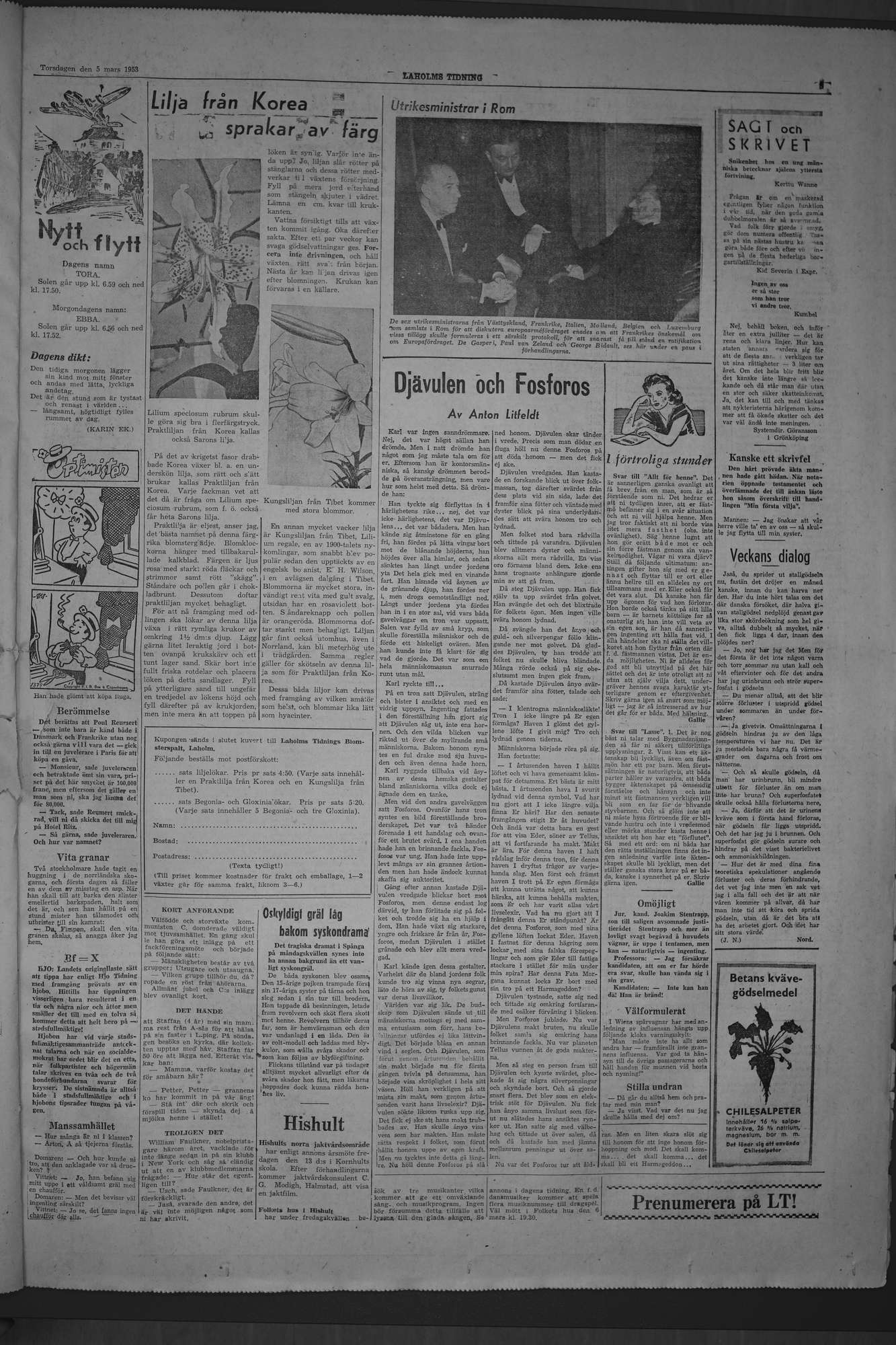 Laholms Tidning Torsdag 5 mars 1953, sida 5