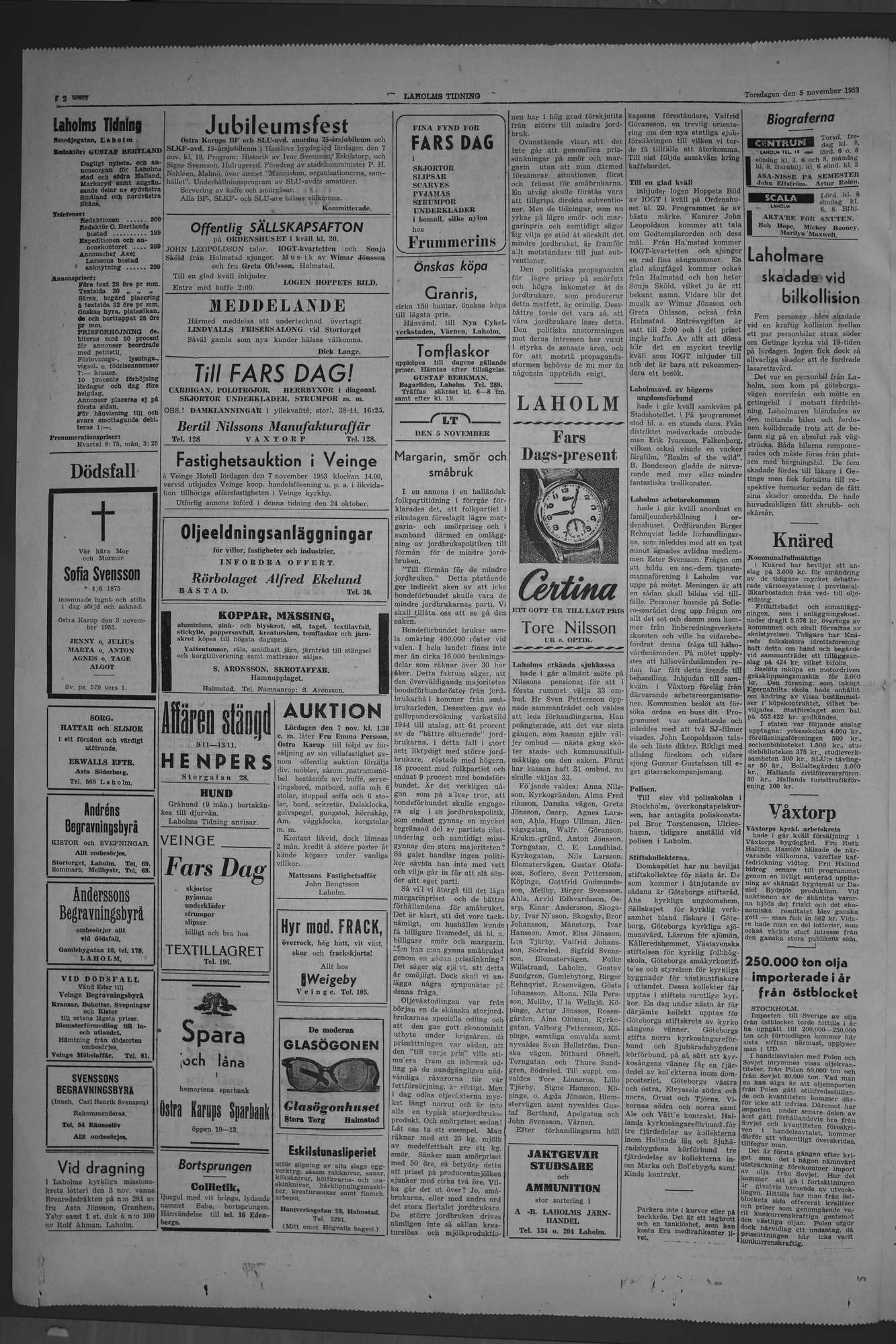 Laholms Tidning Torsdag 5 november 1953, sida 2