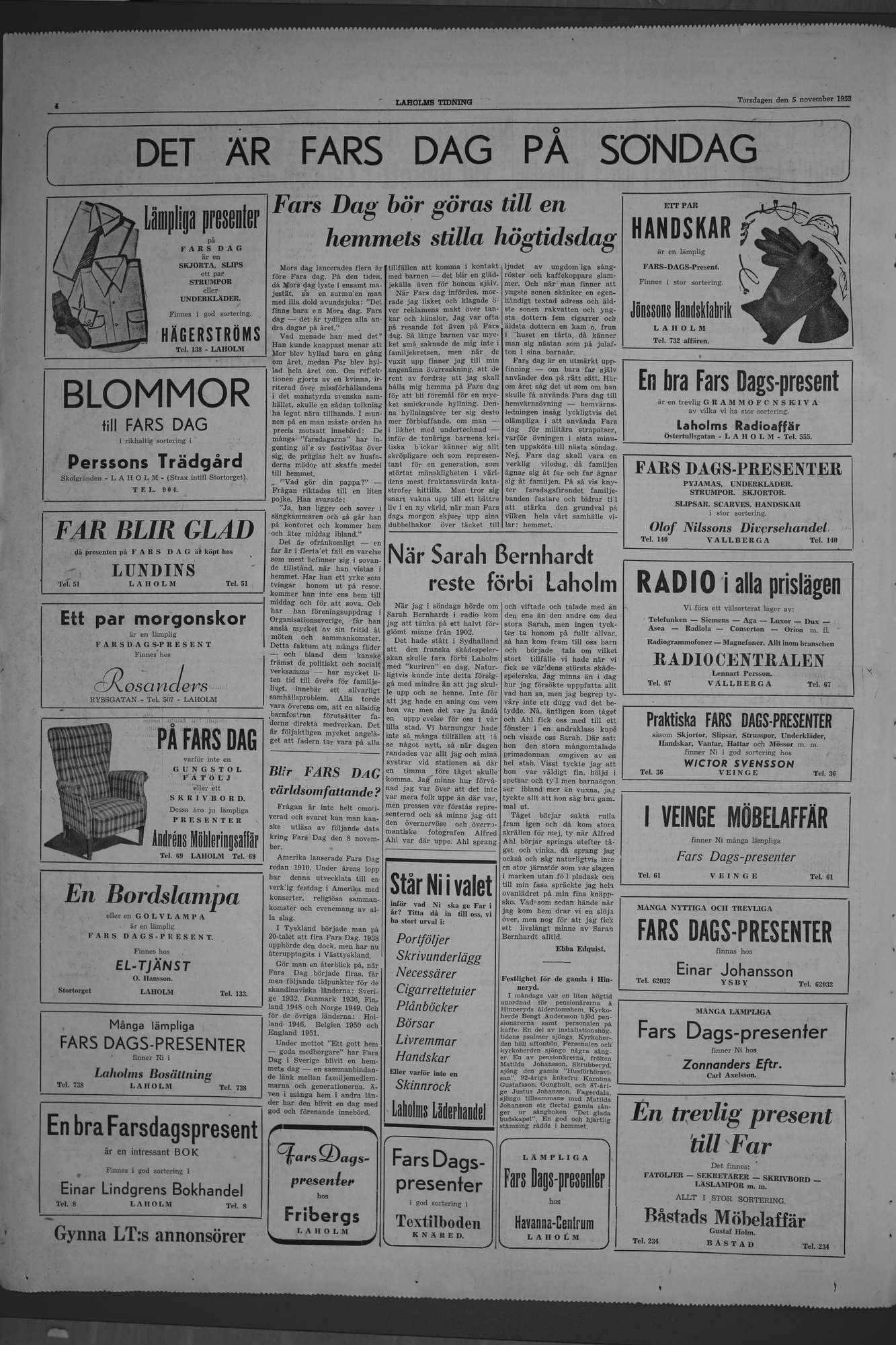 Laholms Tidning Torsdag 5 november 1953, sida 4