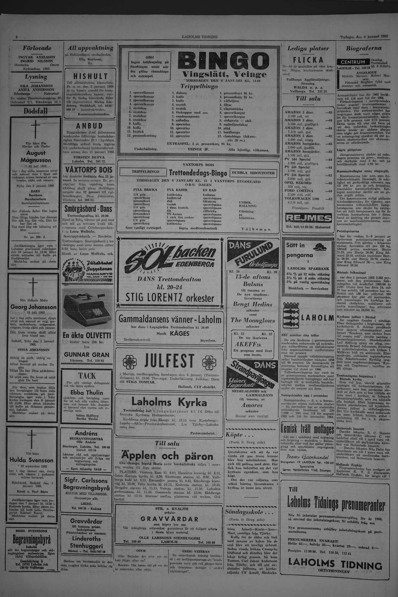 Laholms Tidning Tisdag 4 januari 1966, sida 2
