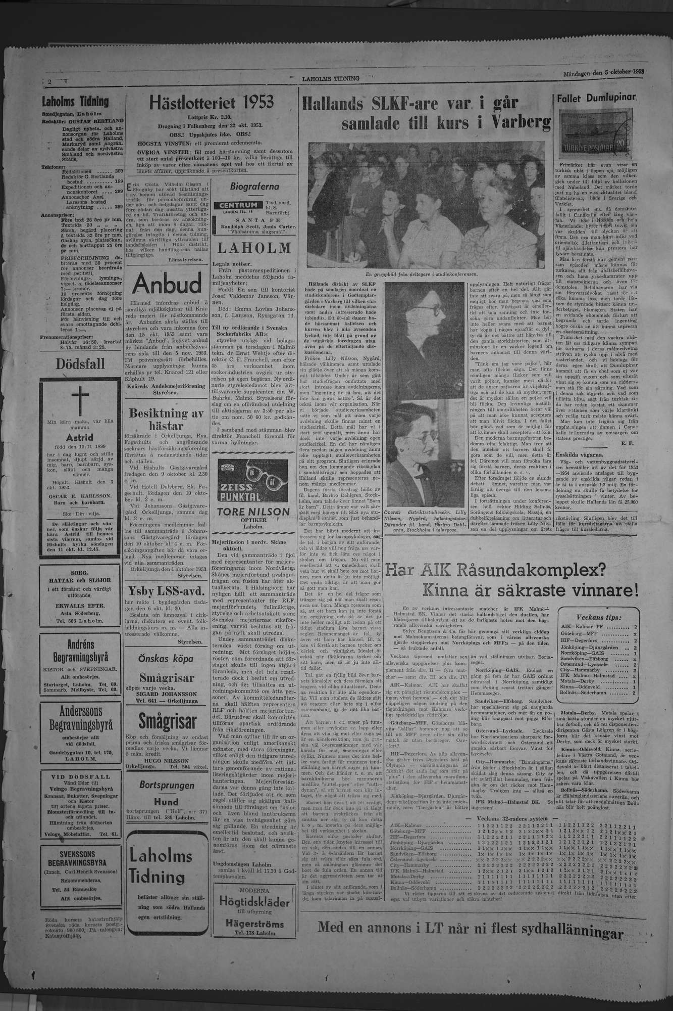 Laholms Tidning Måndag 5 oktober 1953, sida 2