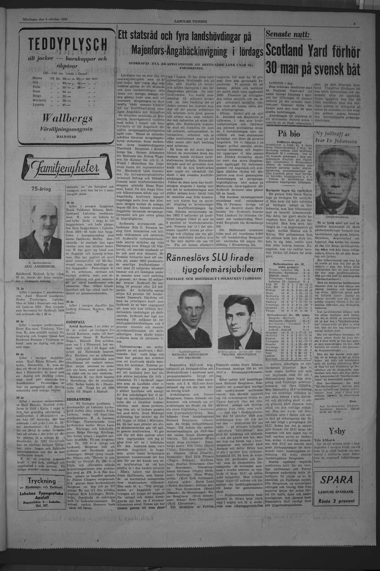 Laholms Tidning Måndag 5 oktober 1953, sida 3