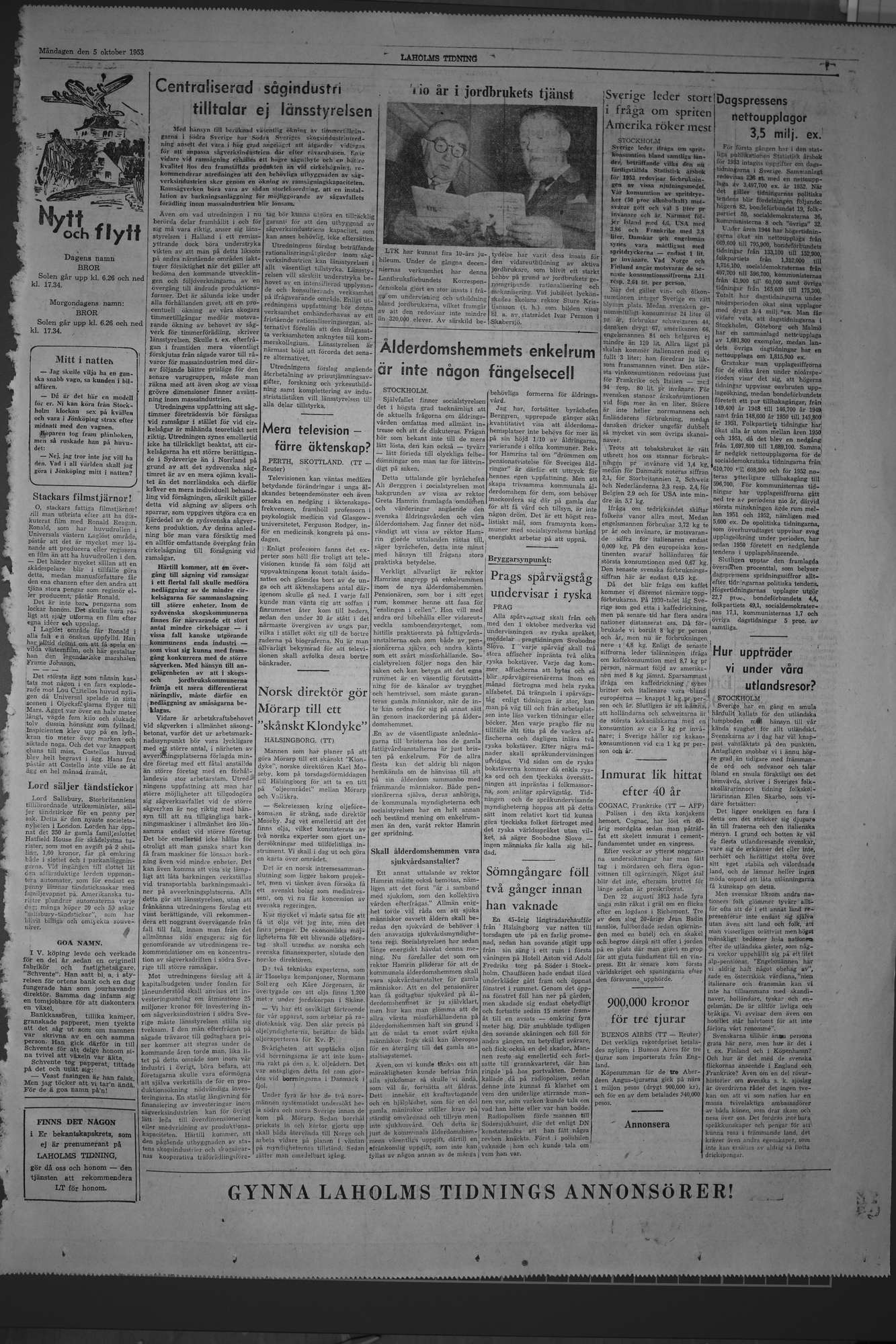Laholms Tidning Måndag 5 oktober 1953, sida 7