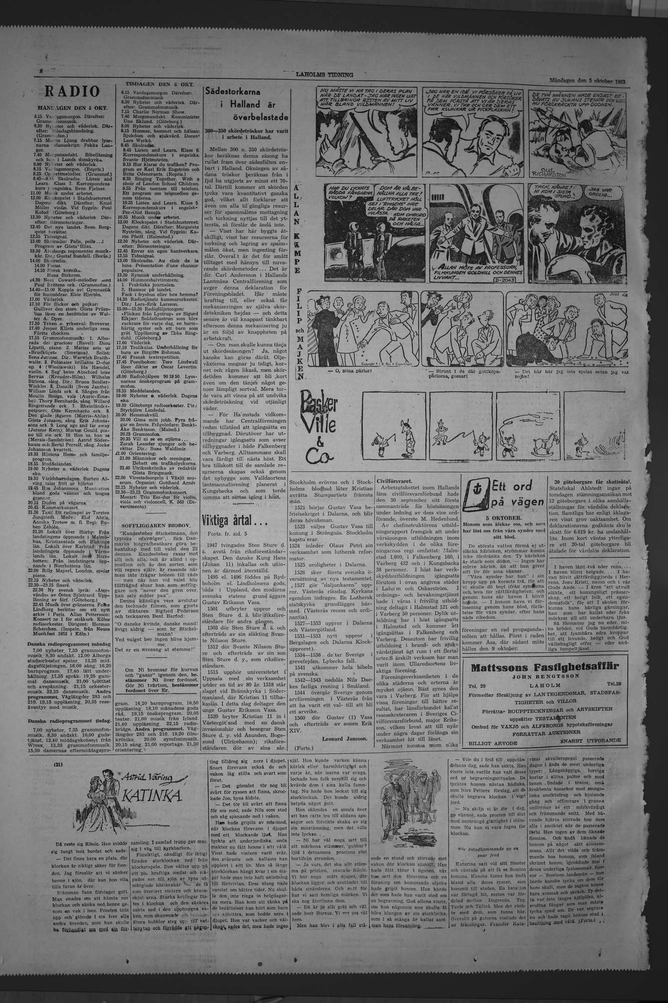 Laholms Tidning Måndag 5 oktober 1953, sida 8