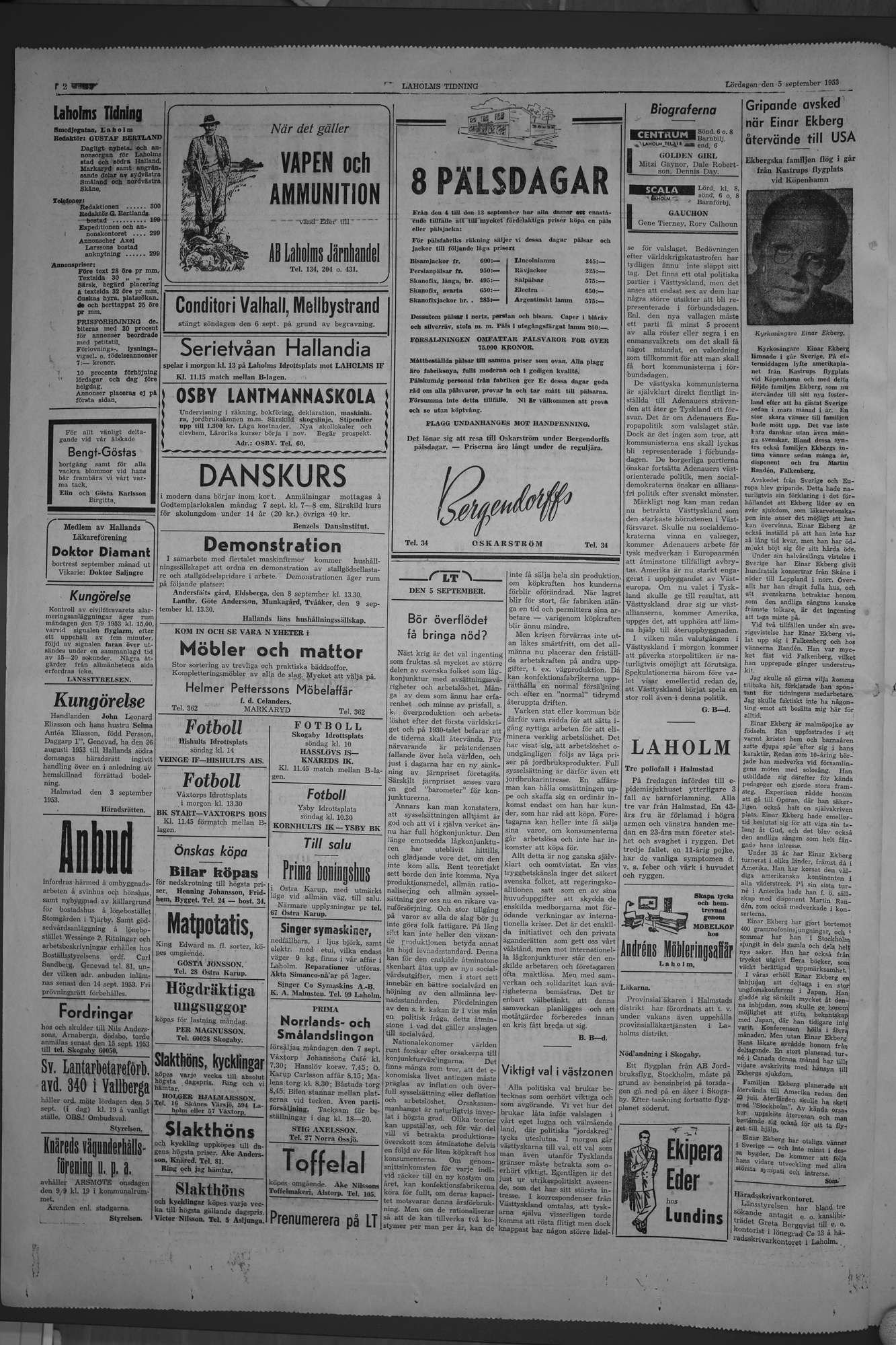 Laholms Tidning Lördag 5 september 1953, sida 2