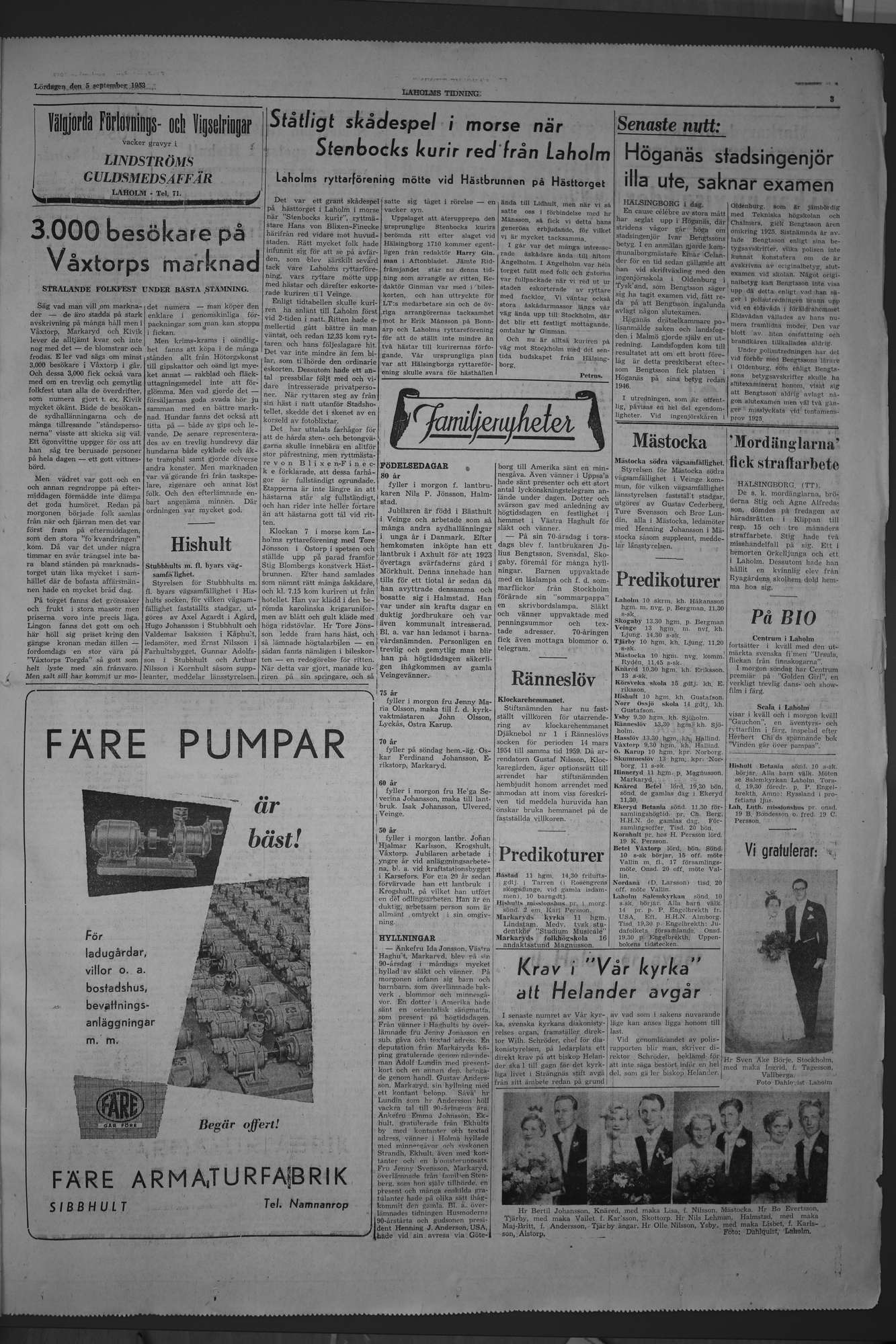 Laholms Tidning Lördag 5 september 1953, sida 3