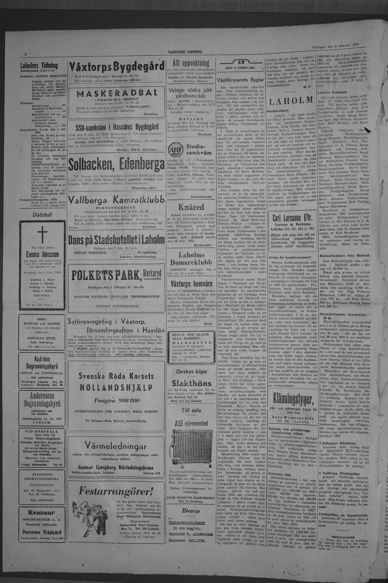 Laholms Tidning Fredag 6 februari 1953, sida 2