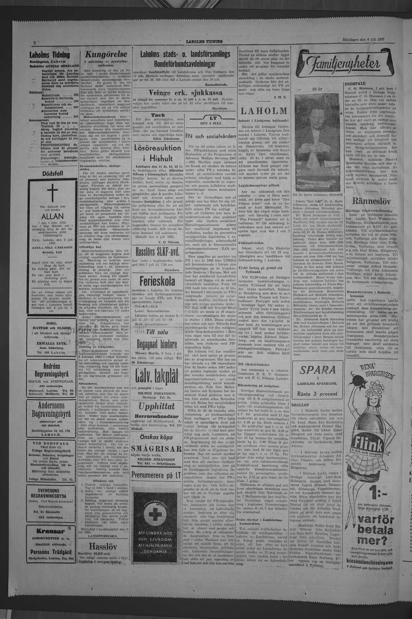 Laholms Tidning Måndag 6 juli 1953, sida 2