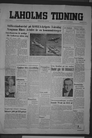 Förstasidan, Lördag 6 juni 1953