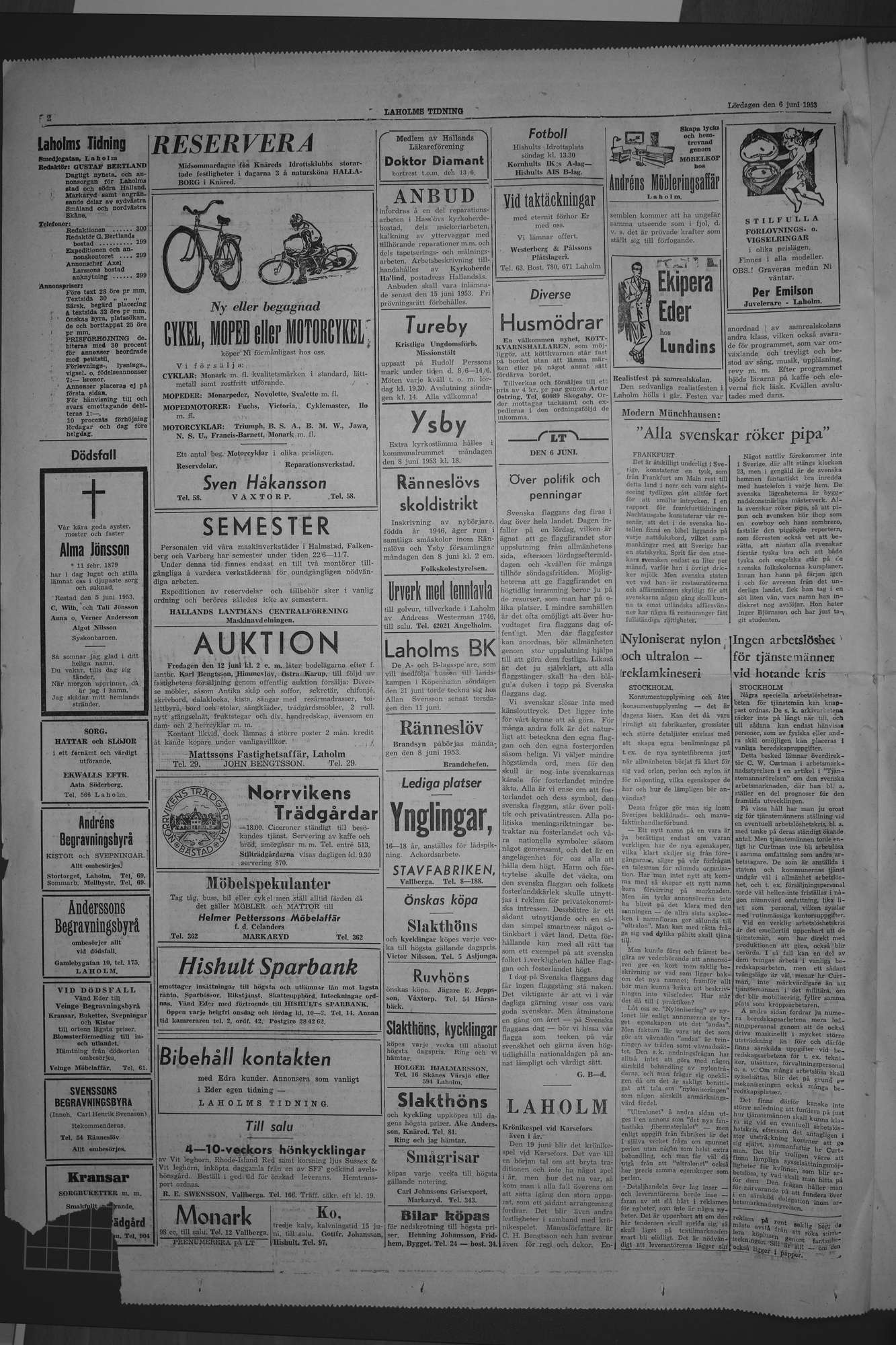 Laholms Tidning Lördag 6 juni 1953, sida 2