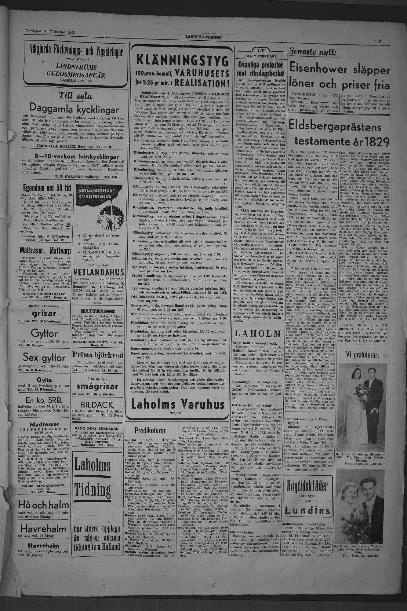 Laholms Tidning Lördag 7 februari 1953, sida 3