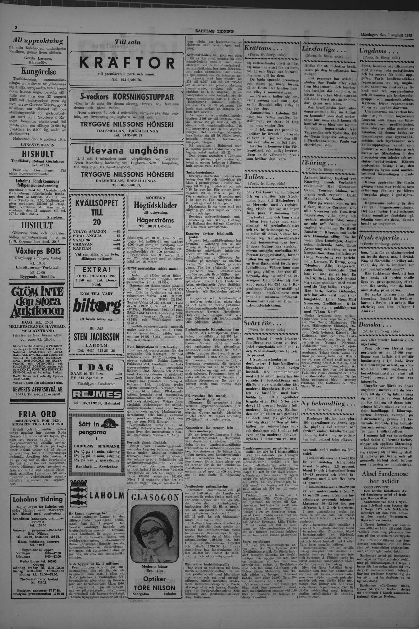 Laholms Tidning Måndag 9 augusti 1965, sida 2