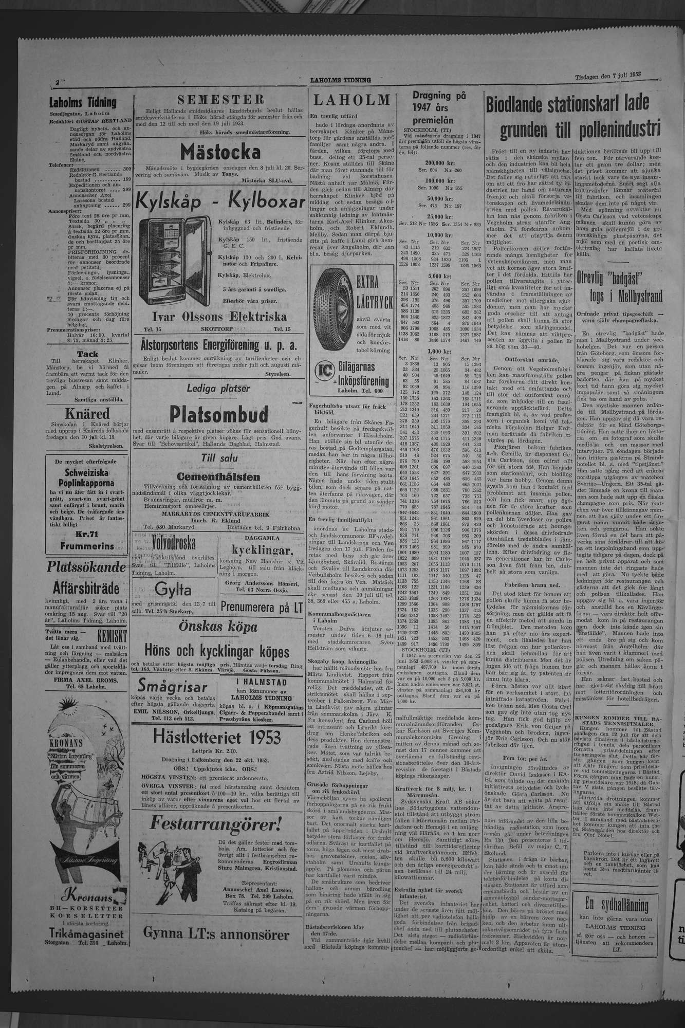 Laholms Tidning Tisdag 7 juli 1953, sida 2