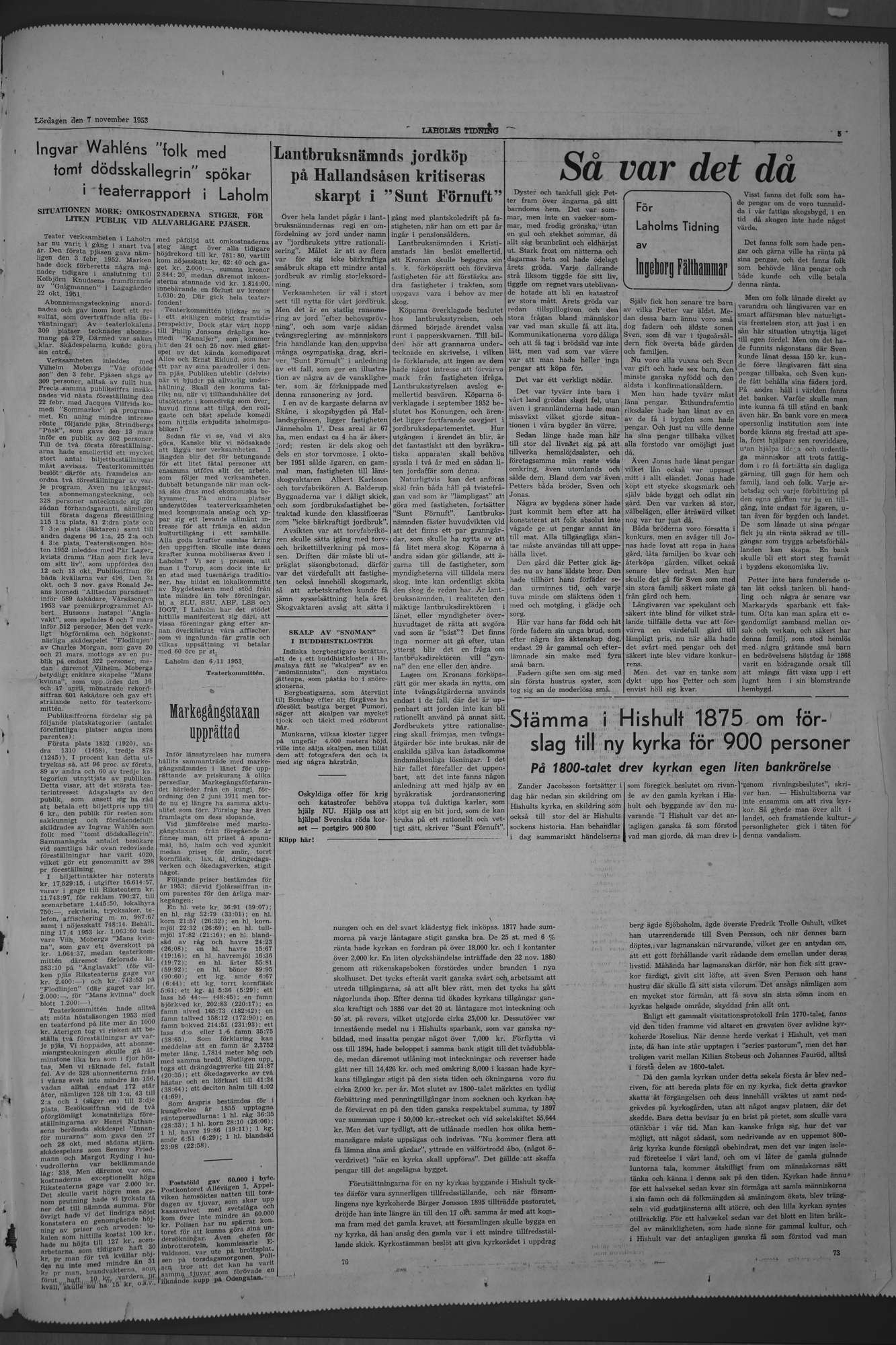 Laholms Tidning Lördag 7 november 1953, sida 5