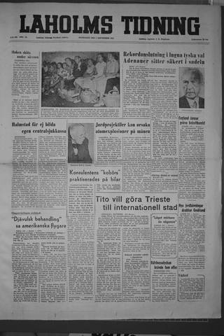 Förstasidan, Måndag 7 september 1953