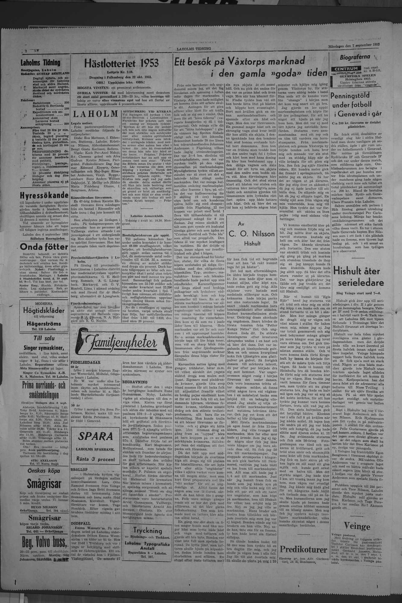 Laholms Tidning Måndag 7 september 1953, sida 2
