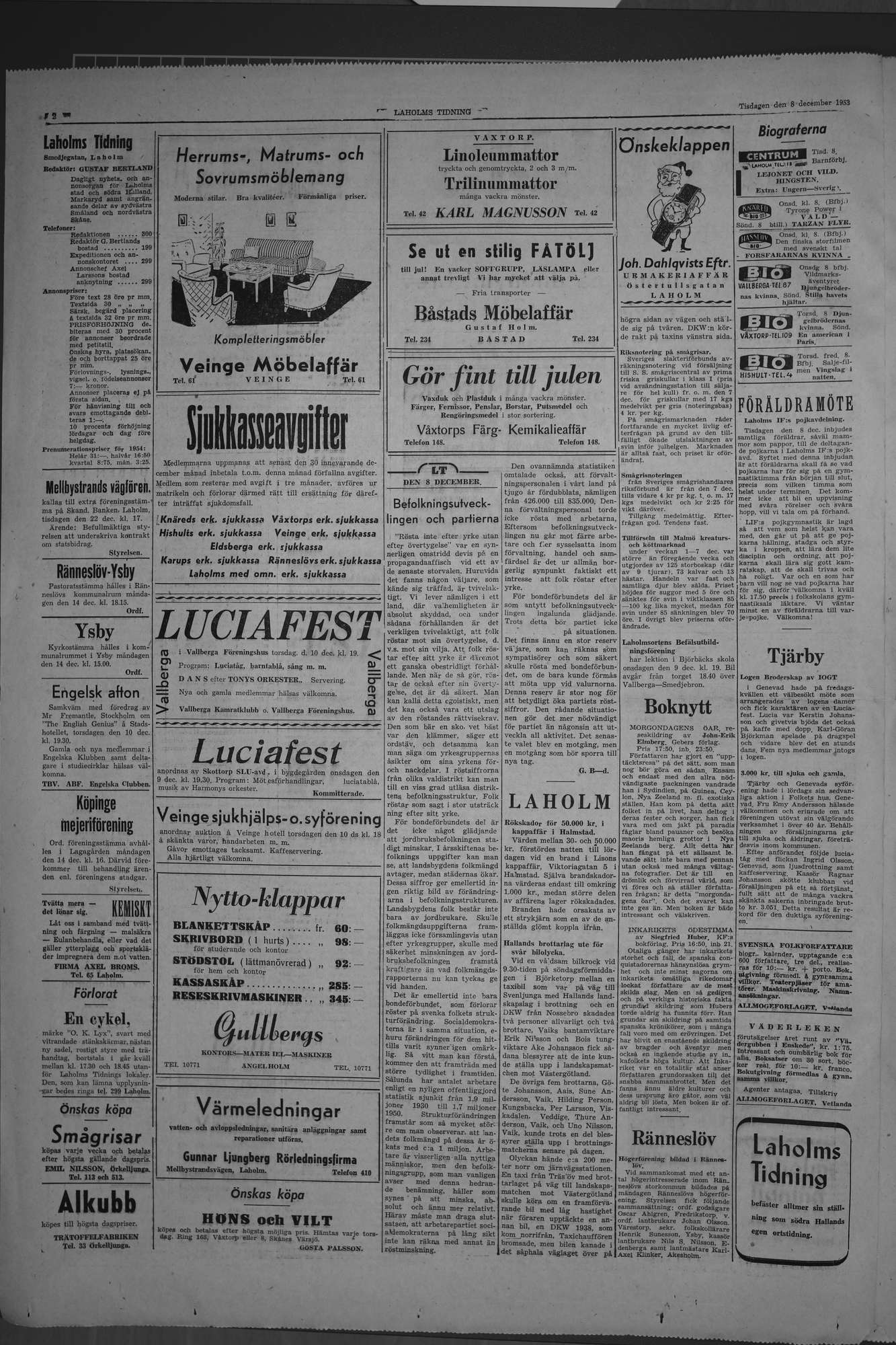 Laholms Tidning Tisdag 8 december 1953, sida 2