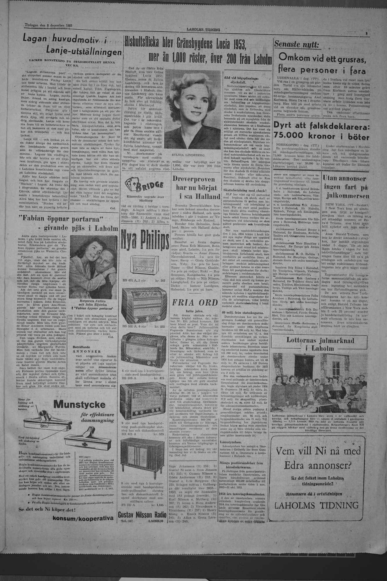 Laholms Tidning Tisdag 8 december 1953, sida 3