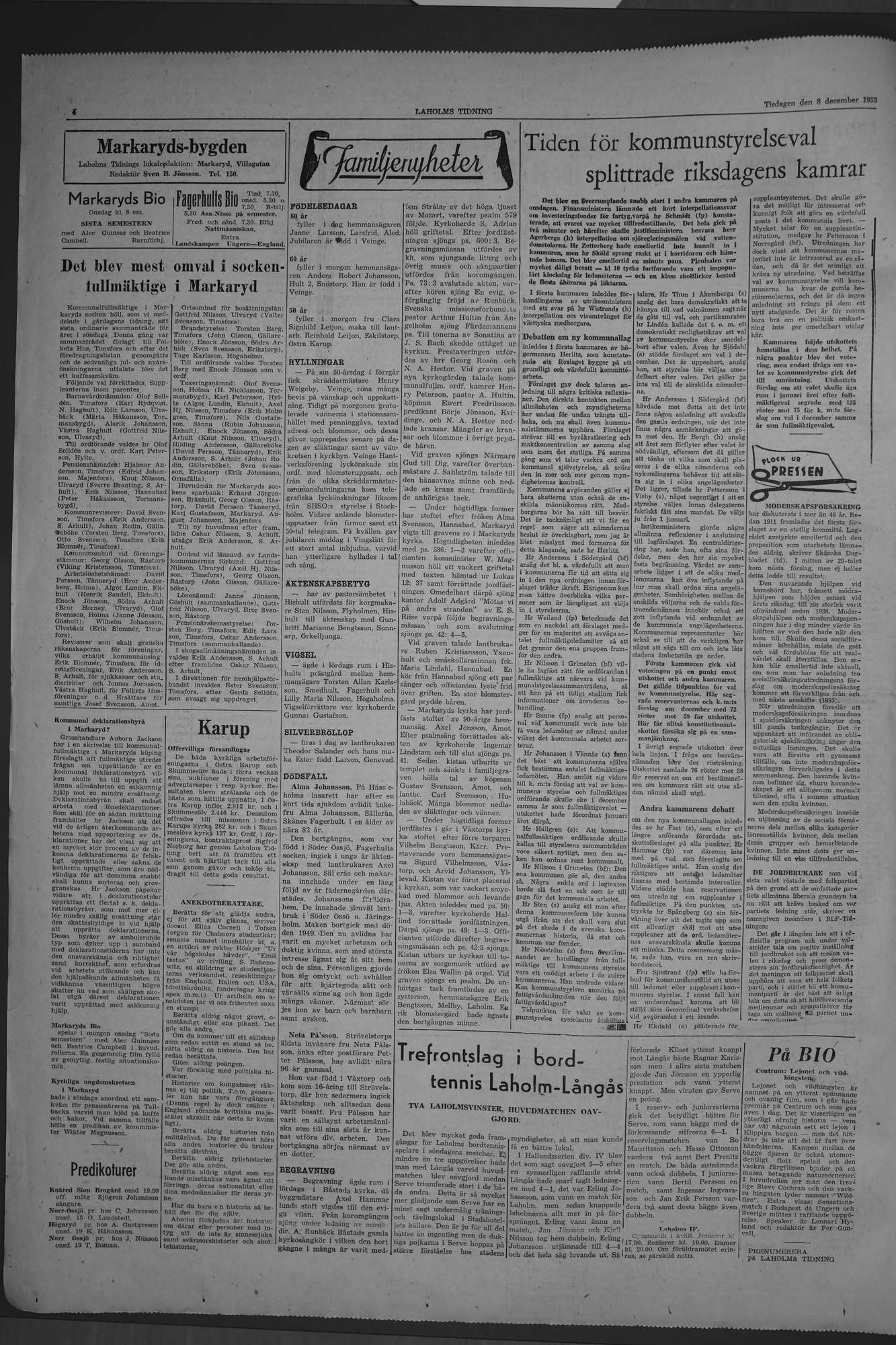 Laholms Tidning Tisdag 8 december 1953, sida 4