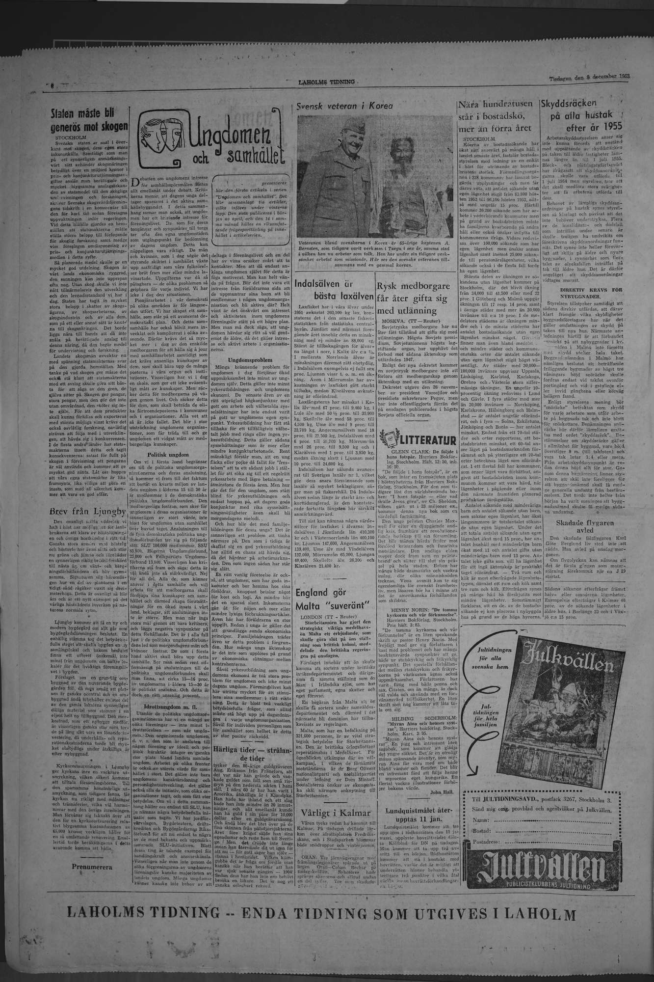 Laholms Tidning Tisdag 8 december 1953, sida 6