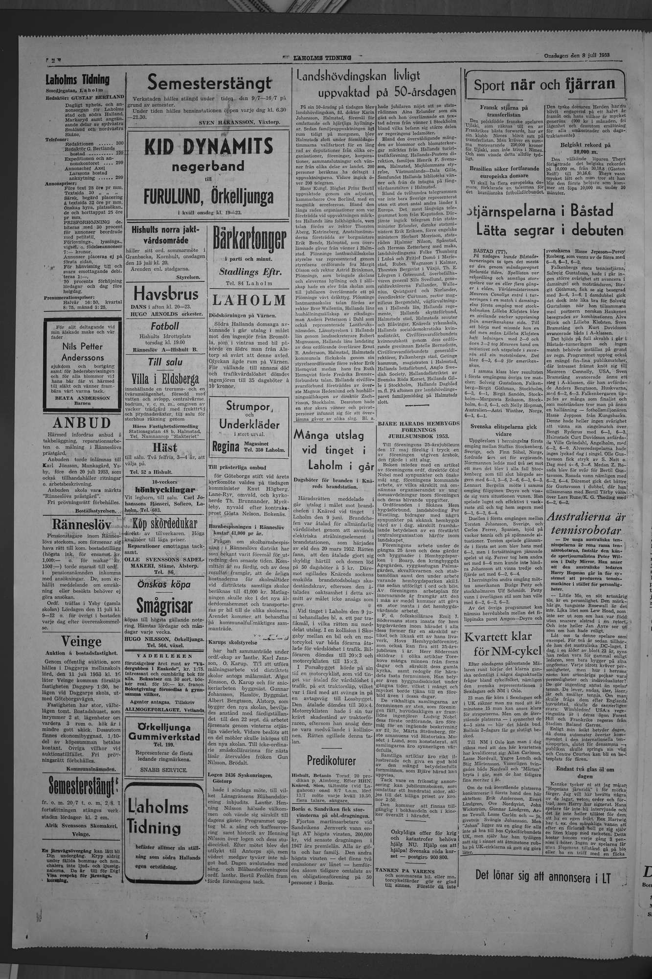 Laholms Tidning Onsdag 8 juli 1953, sida 2