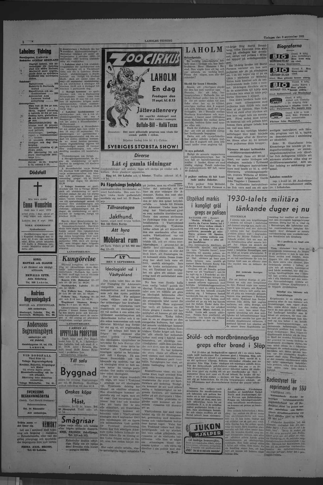Laholms Tidning Tisdag 8 september 1953, sida 2