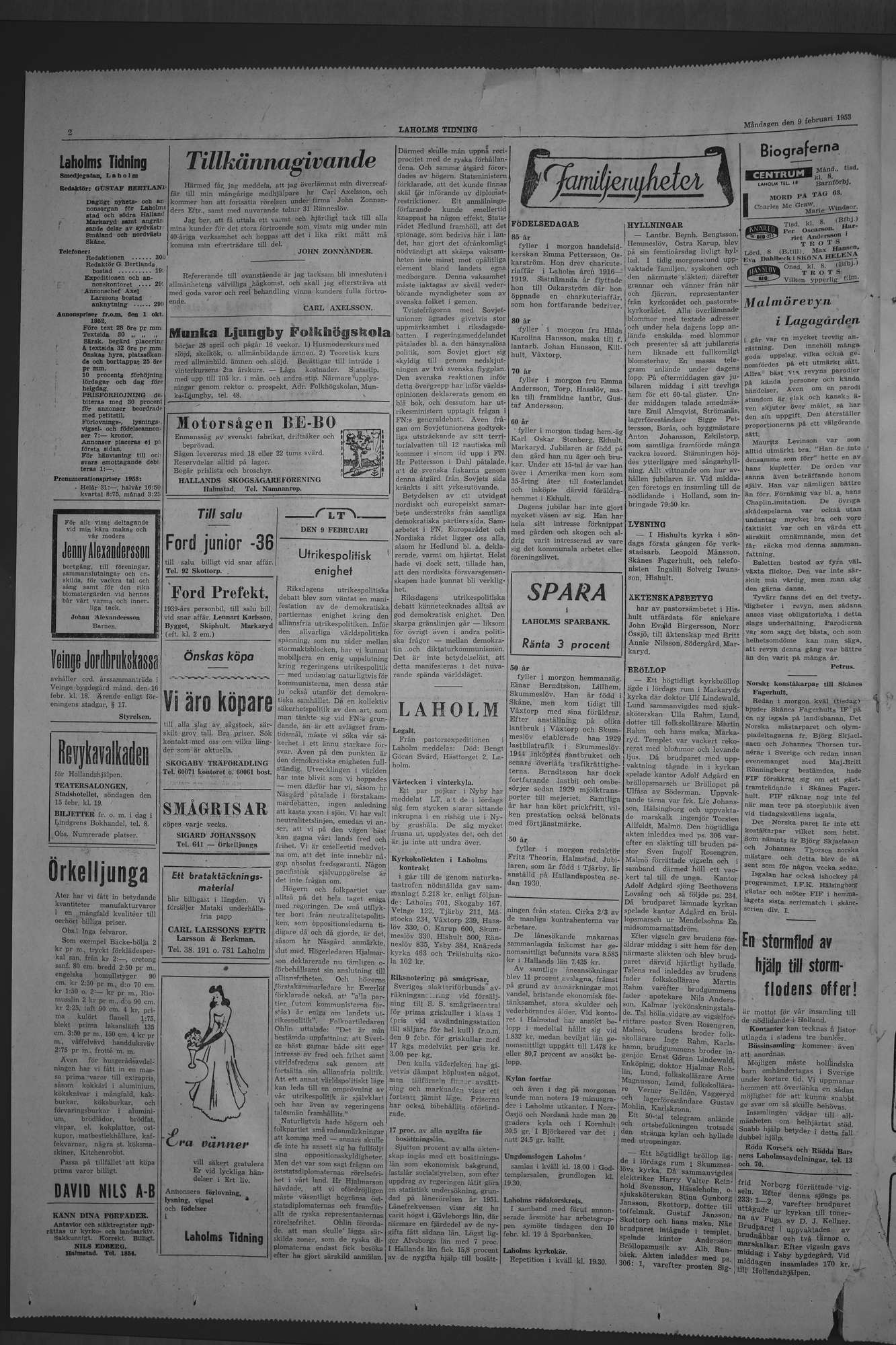 Laholms Tidning Måndag 9 februari 1953, sida 2