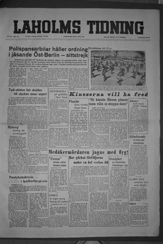 Förstasidan, Torsdag 9 juli 1953