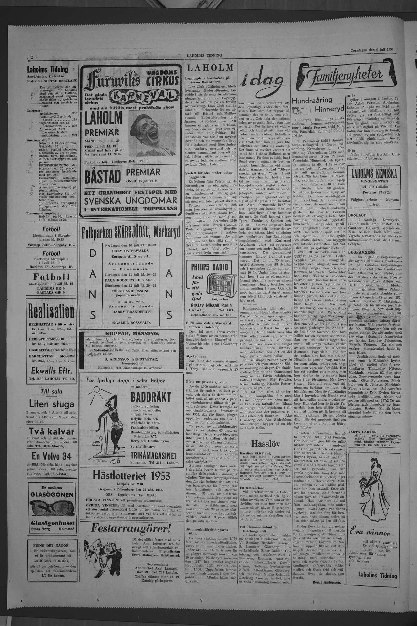 Laholms Tidning Torsdag 9 juli 1953, sida 2