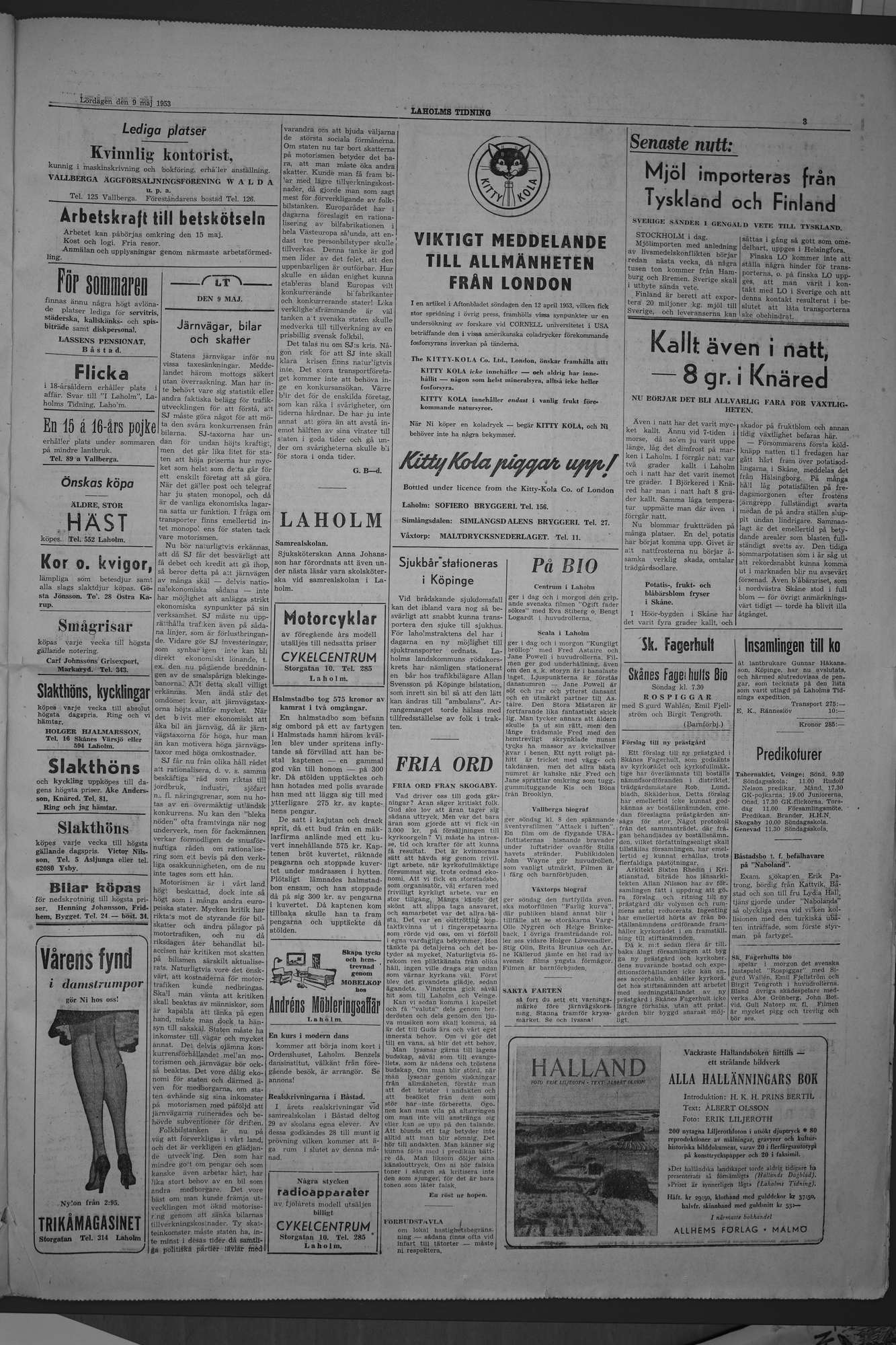 Laholms Tidning Lördag 9 maj 1953, sida 3