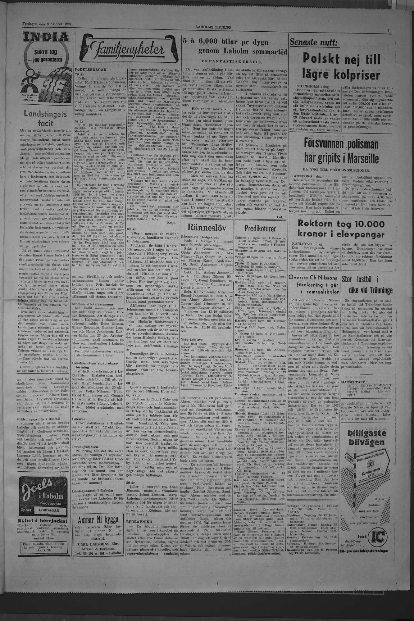 Laholms Tidning Fredag 9 oktober 1953, sida 3