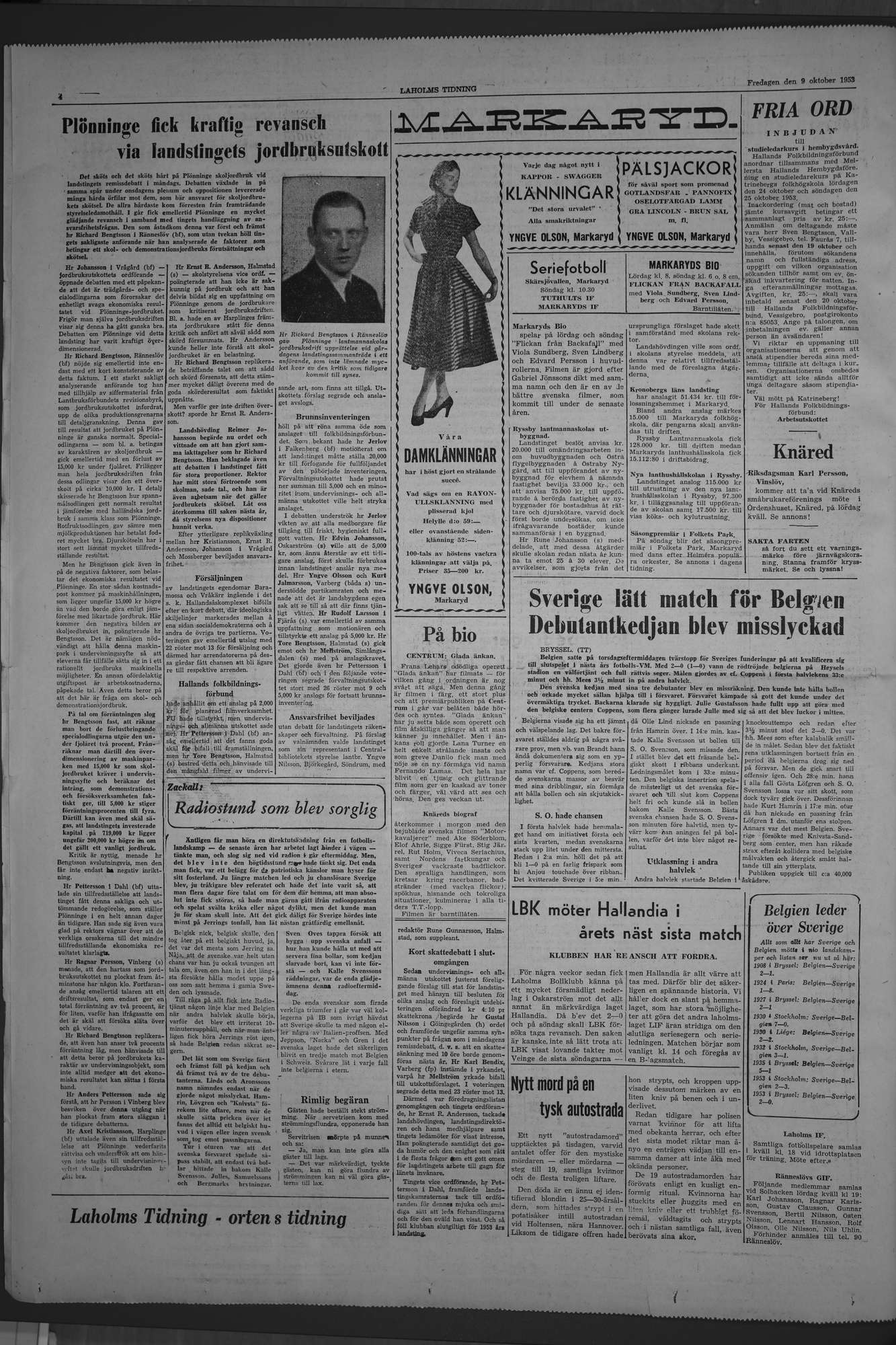 Laholms Tidning Fredag 9 oktober 1953, sida 4