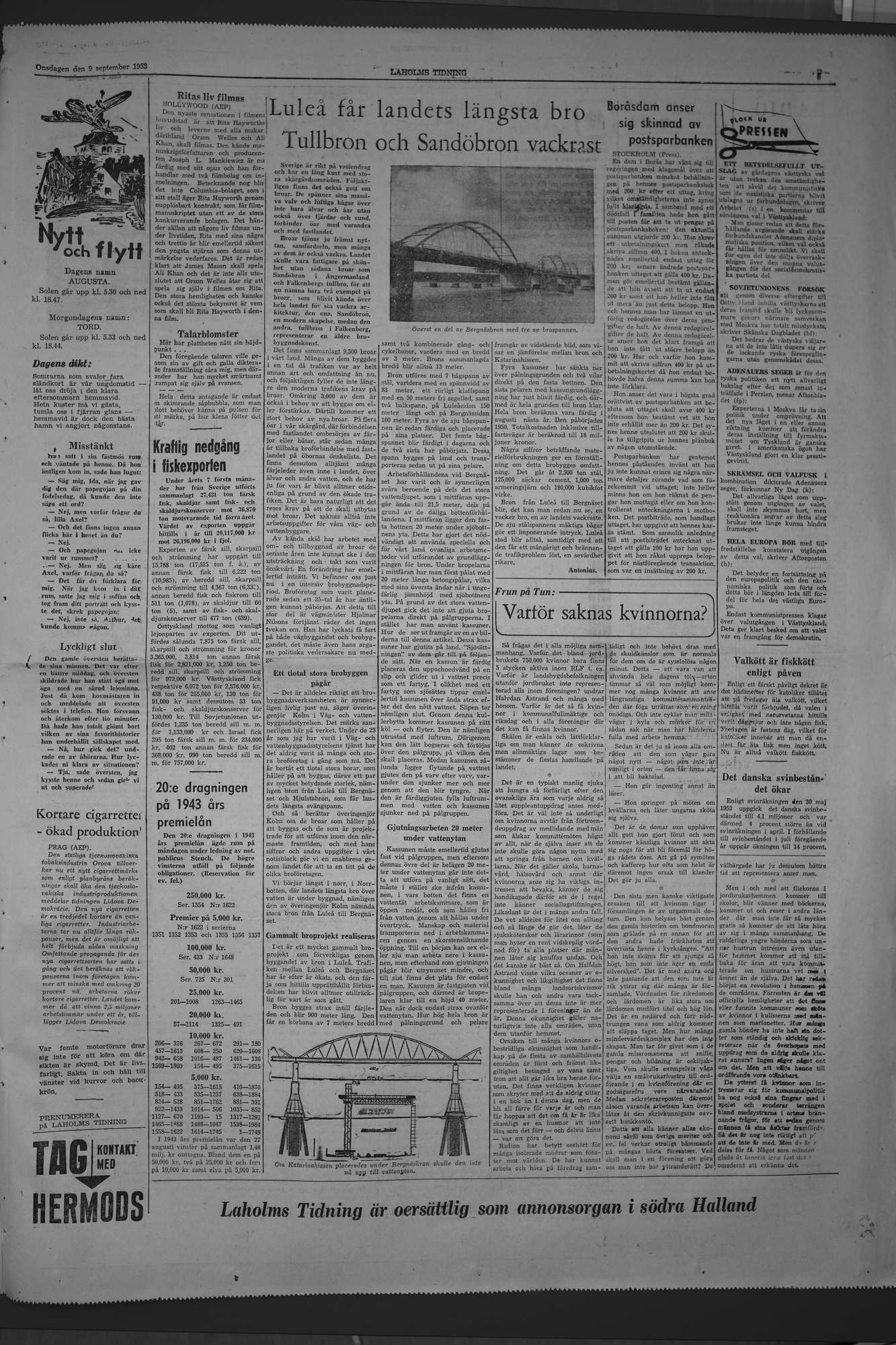Laholms Tidning Onsdag 9 september 1953, sida 5
