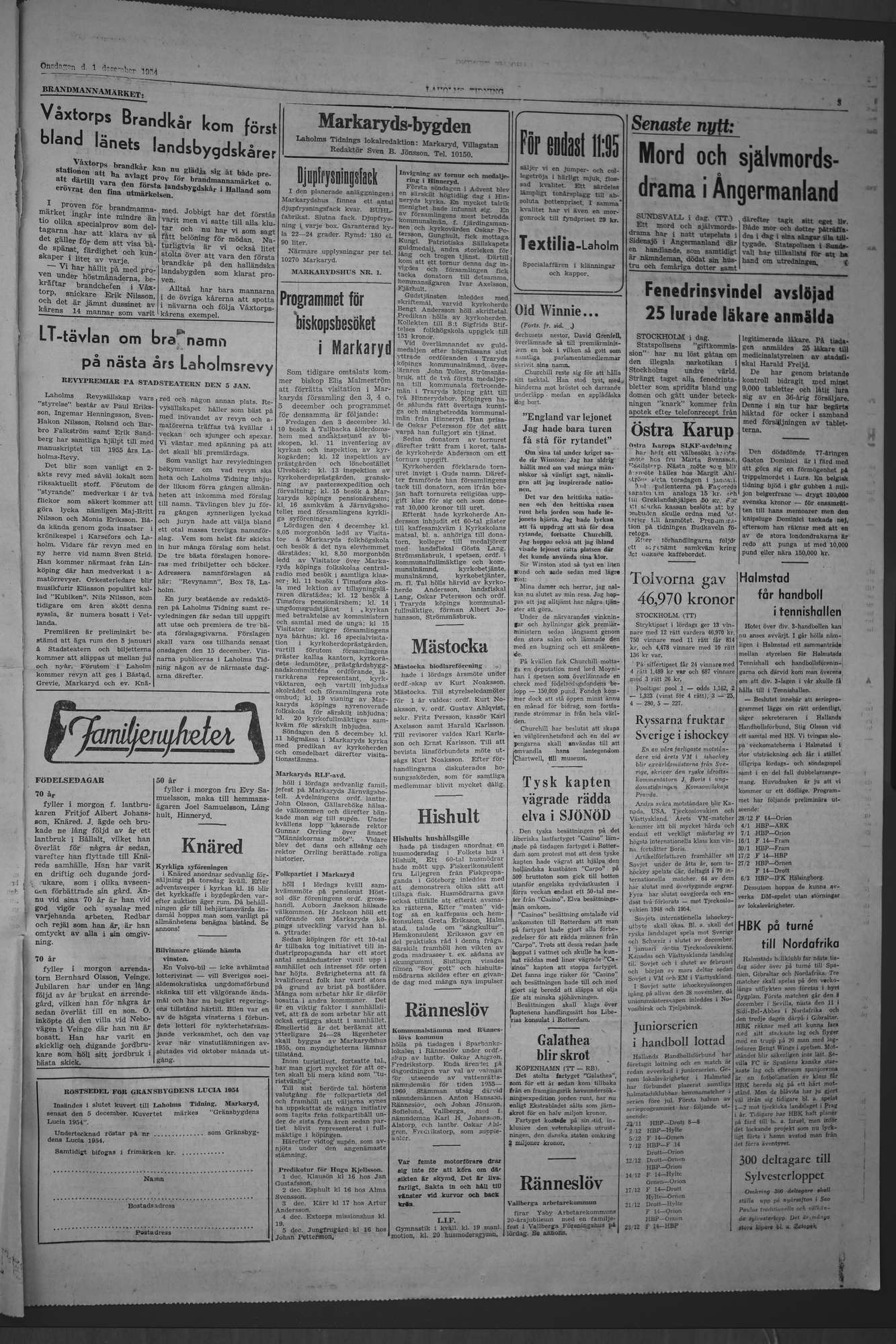 Laholms Tidning Onsdag 1 december 1954, sida 3