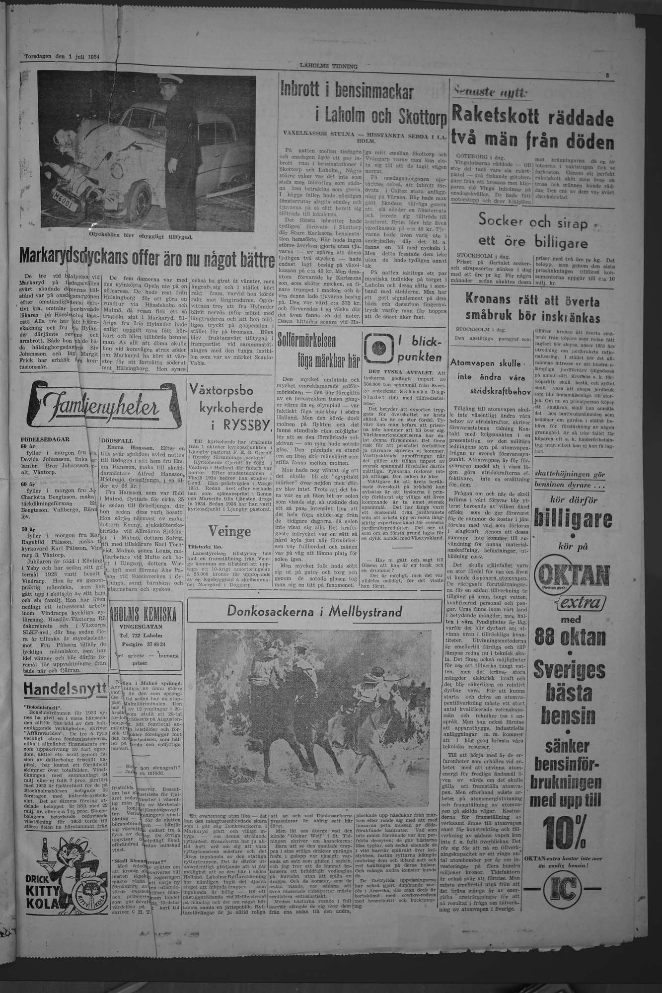 Laholms Tidning Torsdag 1 juli 1954, sida 3