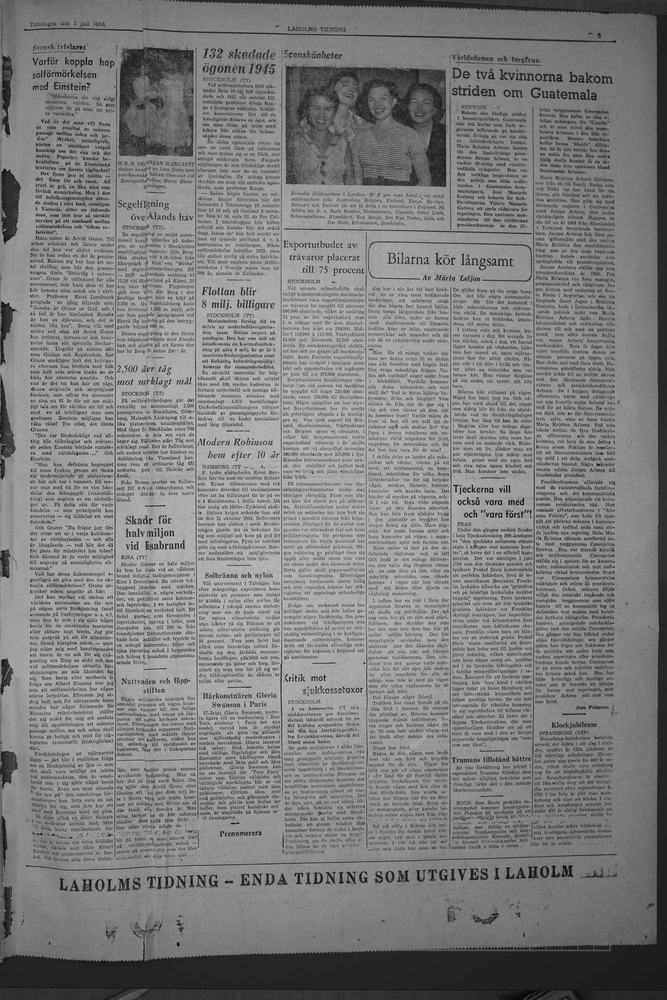 Laholms Tidning Torsdag 1 juli 1954, sida 5