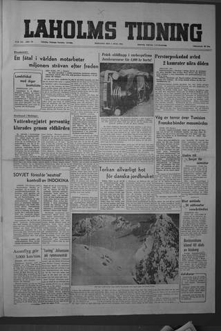 Förstasidan, Tisdag 1 juni 1954
