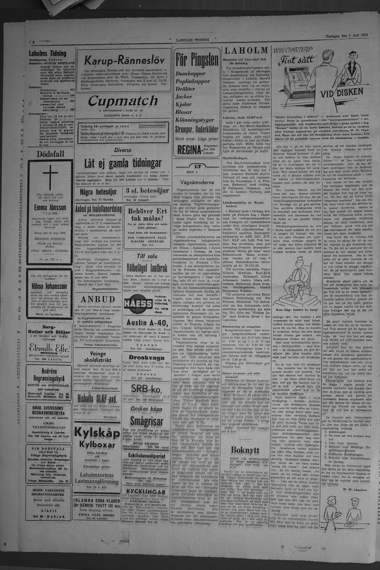 Laholms Tidning Tisdag 1 juni 1954, sida 2