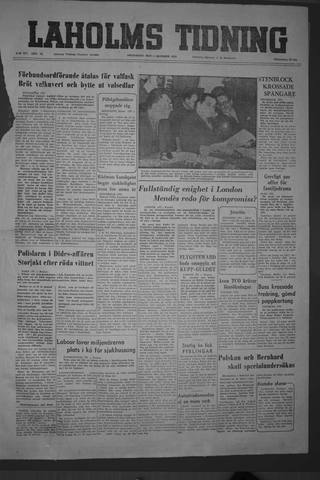 Förstasidan, Fredag 1 oktober 1954