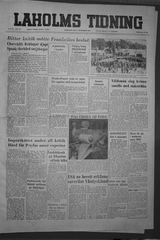 Förstasidan, Onsdag 1 september 1954
